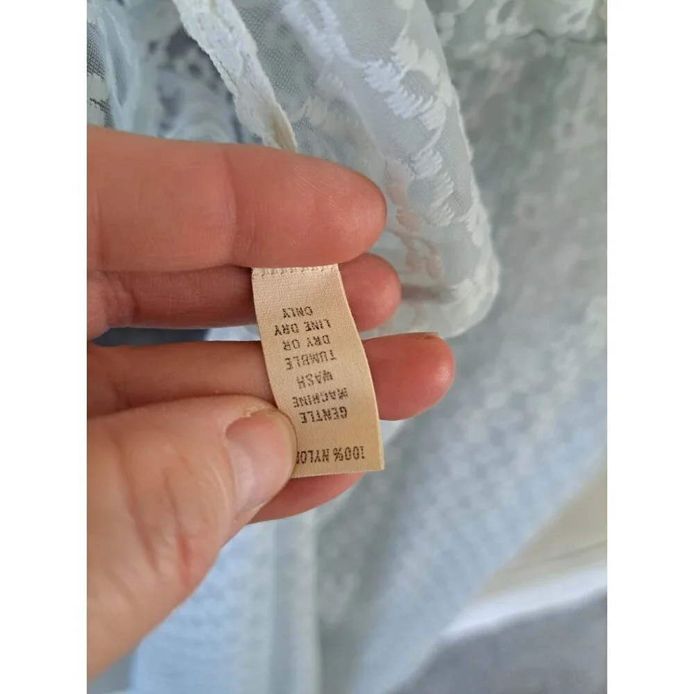 Vintage Penneys Gaymode Sheer Blue Floral Lace Nightgown V-Neck Ivory Trim Med - Picture 7 of 10